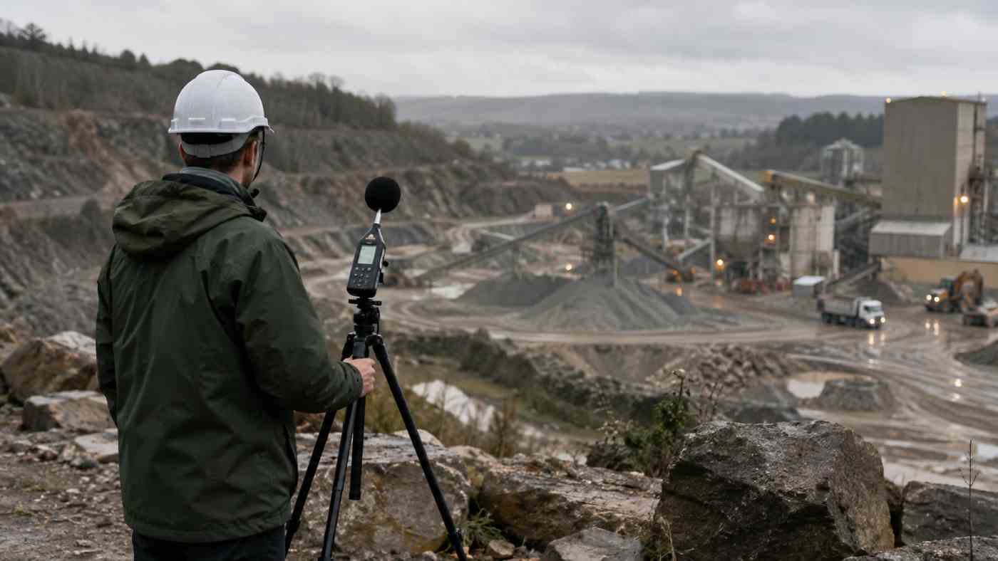 Technicien acousticien réalisant une mesure de bruit sur un site industriel
